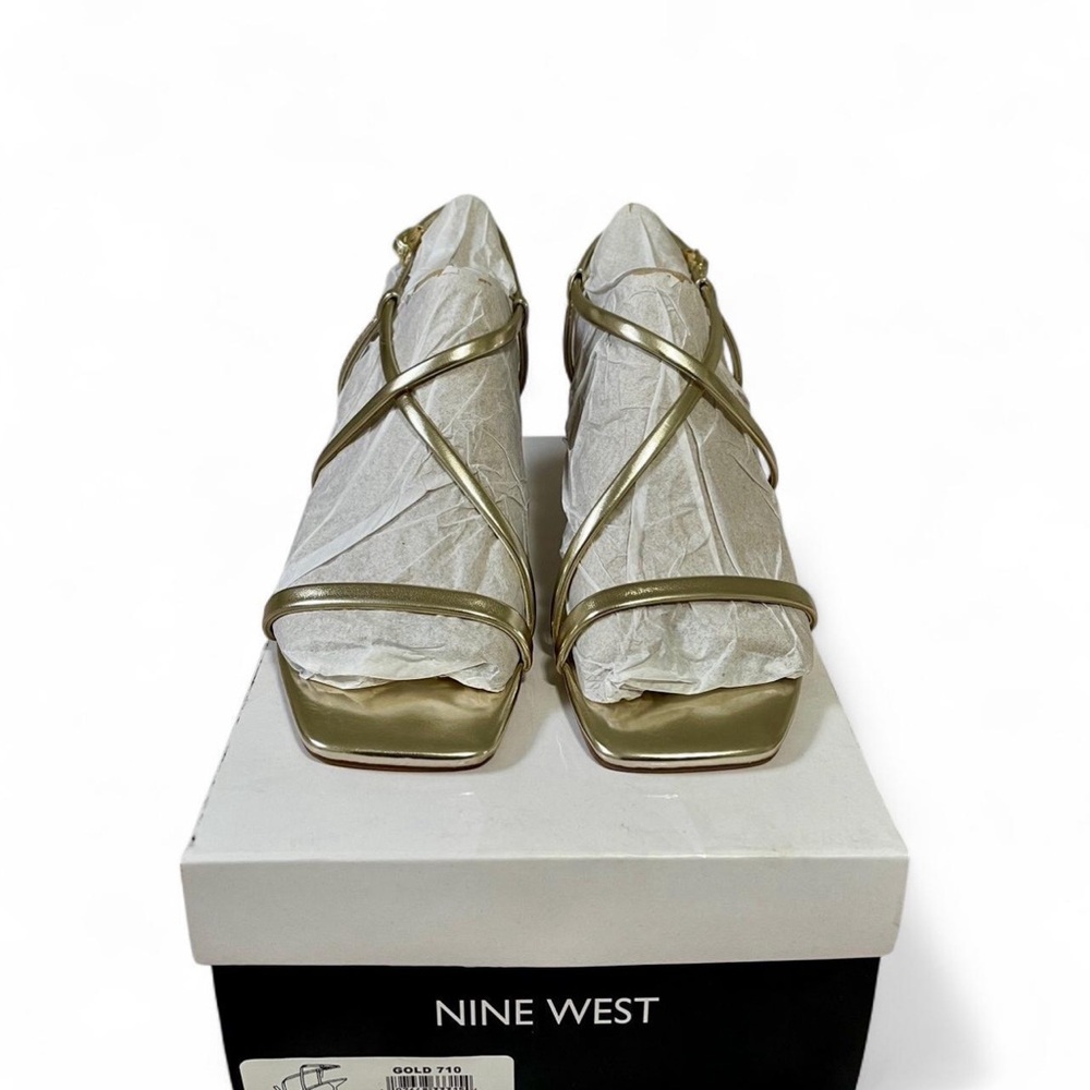 Nine West Women’s Size 6 Gold 710 Strappy Kitten Heel Sandals
